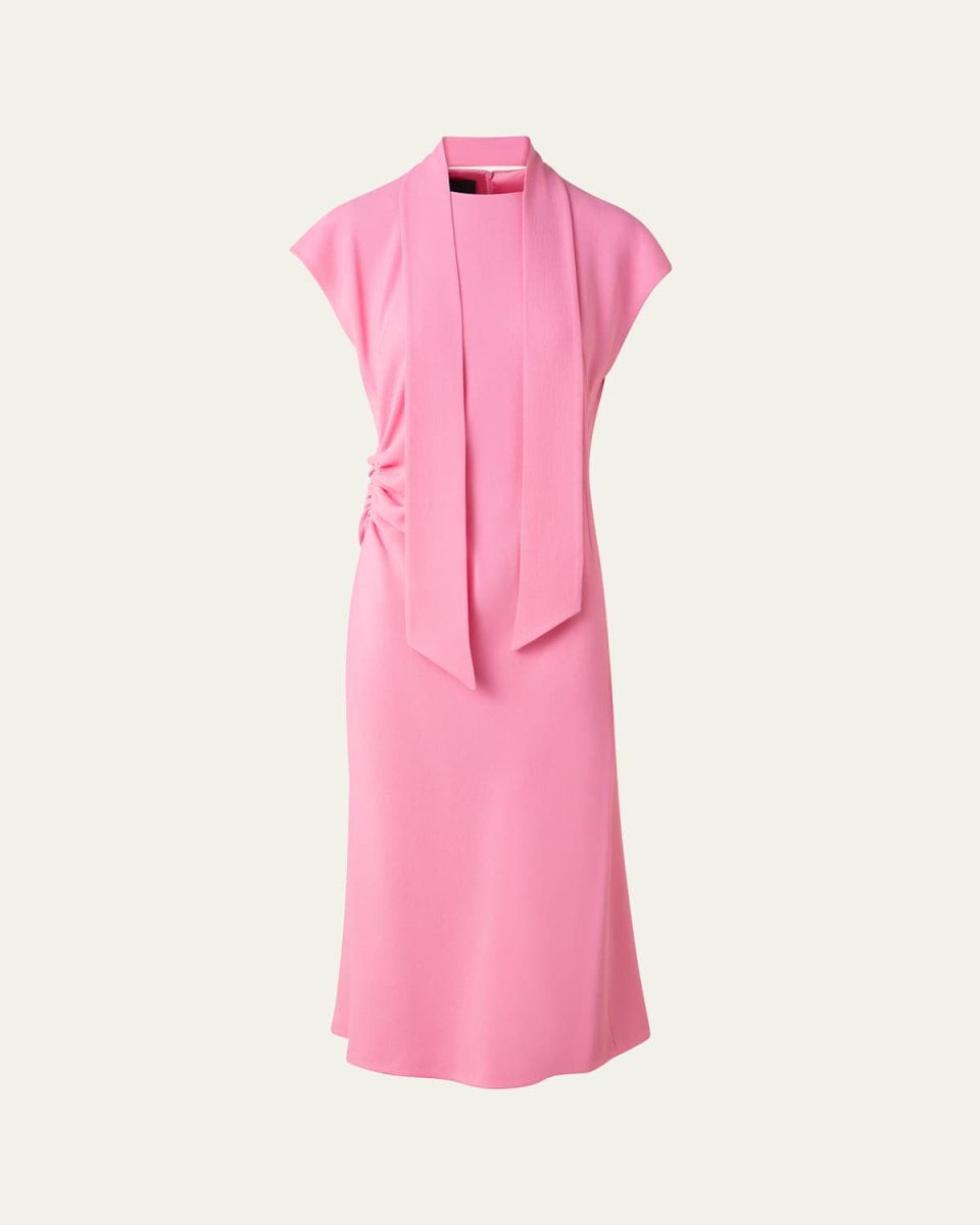 Crepe Mock-Neck Midi Dress